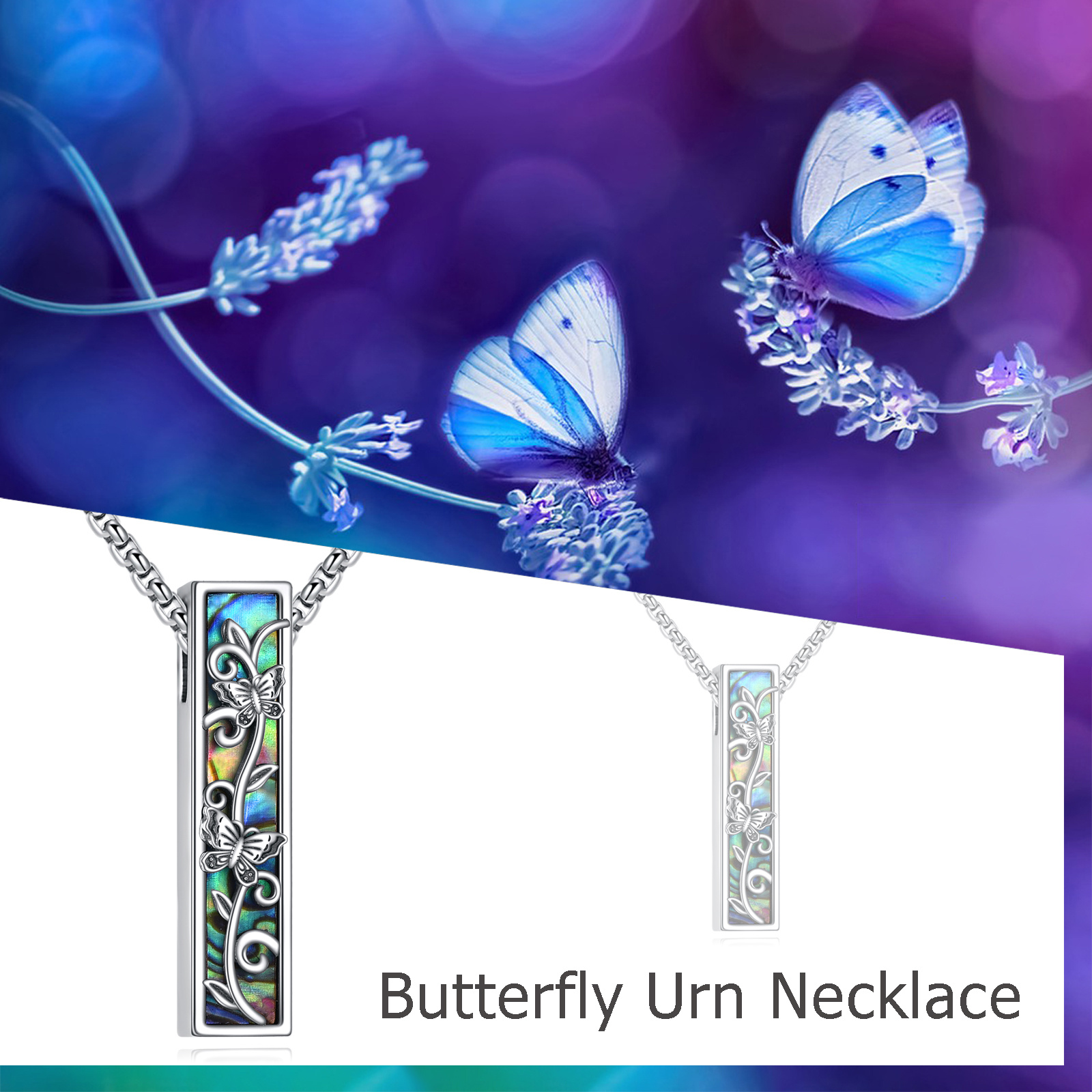 925 Sterling Silver Abalone Shell Butterfly Long Urn Necklace